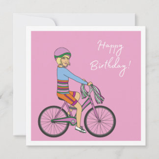 Happy Birthday - Girl on a Pink Bike Card