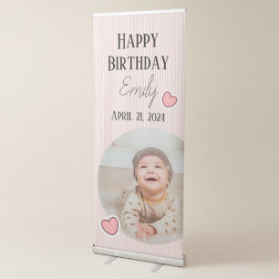 Happy Birthday Girl Pink Photo Retractable Banner