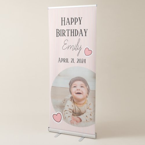 Happy Birthday Girl Pink Photo  Retractable Banner