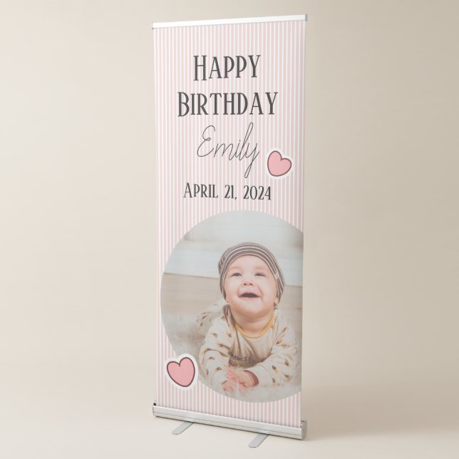 Happy Birthday Girl Pink Photo  Retractable Banner (3/4)