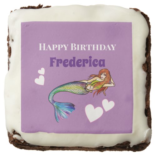 Happy Birthday Girl Rainbow Mermaid Illustration Brownie