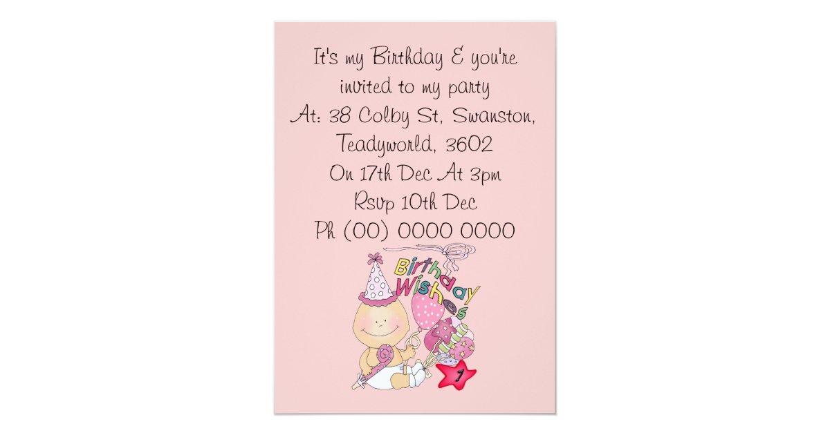 happy birthday girl wishes 1 year old invitation zazzle com birthday invitation postcards