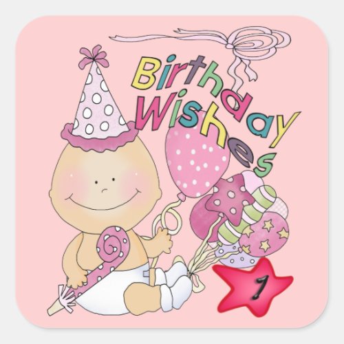 Happy Birthday Girl wishes 1 Year Old Square Sticker