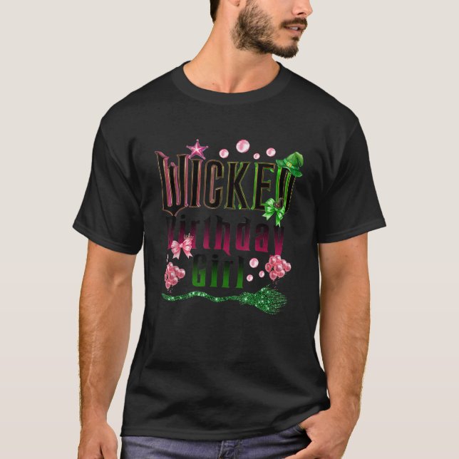 Happy Birthday Girl Witch Green Princess Pink Bow T-Shirt (Front)
