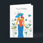 Happy Birthday Girlfriend Card<br><div class="desc">Girl in a garden of flowers with blue butterflies.</div>