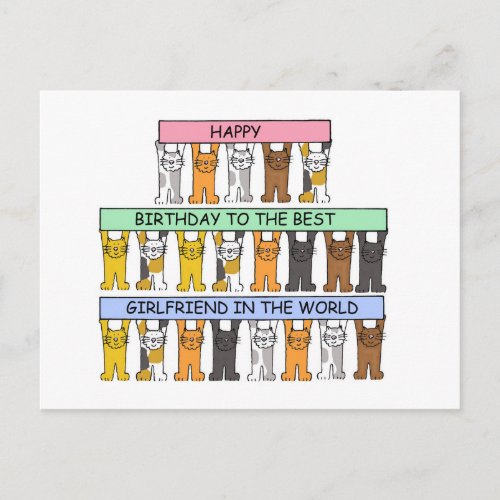 Happy Birthday Girlfriend Cartoon Cats Postcard