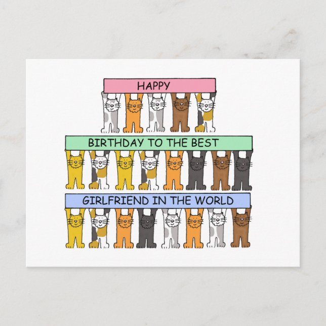 Happy Birthday Girlfriend Cartoon Cats Postcard (Front)