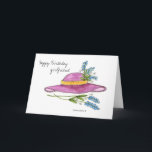 Happy Birthday Girlfriend * Pink Hat Card<br><div class="desc">A beautiful Pink hat with blue flower buds and a yellow ribbion</div>