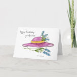 Happy Birthday Girlfriend * Pink Hat Card<br><div class="desc">A beautiful Pink hat with blue flower buds and a yellow ribbion</div>