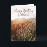 Happy Birthday Girlfriend - Rustic Birthday Card<br><div class="desc">Custom birthday card featuring rustic sunset photo with "Happy Birthday Girlfriend" in script typography. Colored interior and back. Also available for Instant Download to easily share with friends and family.</div>