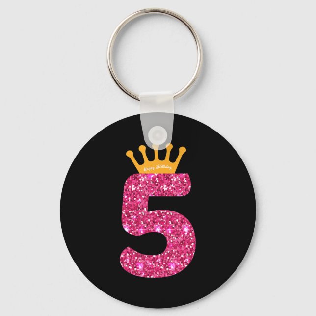 Happy Birthday , Girls 5th Party 5 Years Old Bday Keychain (Front)