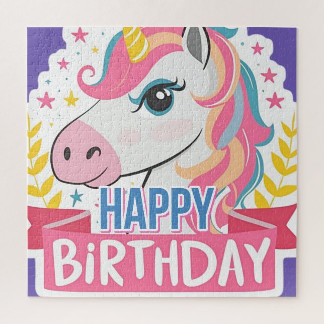Happy Birthday Girls Bday Unicorn Custom Name Text Jigsaw Puzzle (Vertical)