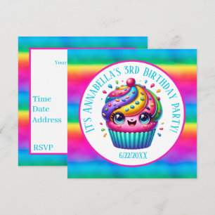  Happy Birthday girls cupcake party add name date Invitation