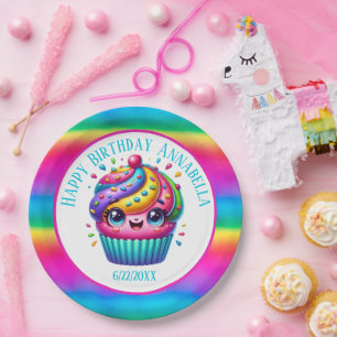  Happy Birthday girls cupcake party add name date Paper Plates