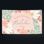Happy Birthday Girls Cute Pink Daisy  Banner<br><div class="desc">Featuring soft pink hues, cheerful daisies, and whimsical wildflowers, this charming and elegant Happy Birthday banner combines vintage flair with a playful boho touch. Retro-style typography and floral accents make it ideal for a girls first wild one birthday, but also great for girls ages 1 to 5. This banner allows...</div>