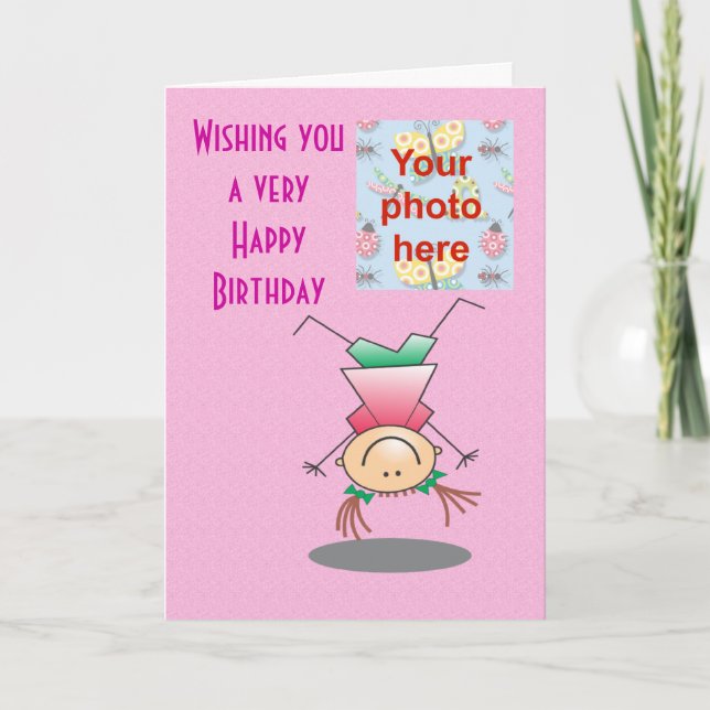Happy Birthday girls doing handstands add photo Card (Front)