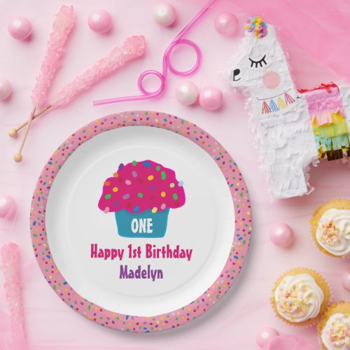 Happy Birthday Girls Frosted Cupcake Design  Paper Plates