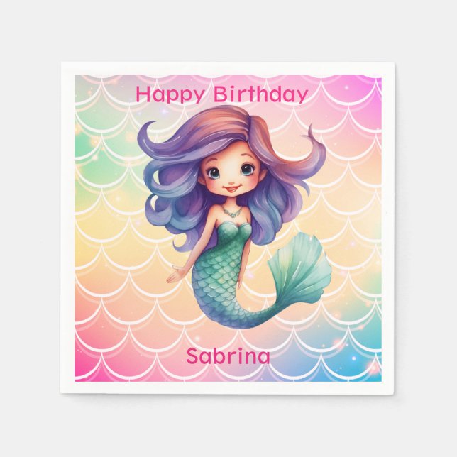 Happy Birthday Girl's mermaid  Napkins (Front)