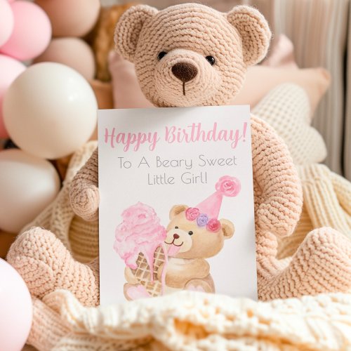 Happy Birthday Girls Teddy Bear Ice Cream Card