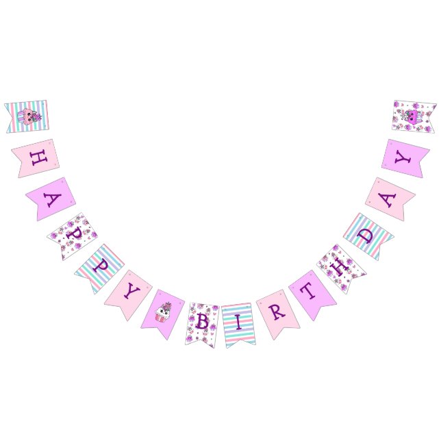 Happy Birthday Girl's Unicorn Cupcakes Bunting Flags (All)