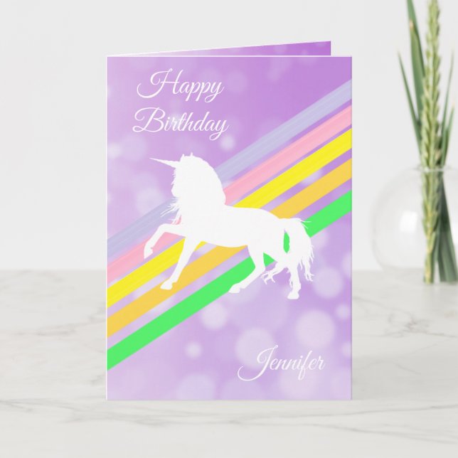 Happy Birthday Girl's Unicorn Personalized Card (Front)