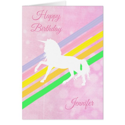 Happy Birthday Girl's Unicorn Personalized Card (Front)
