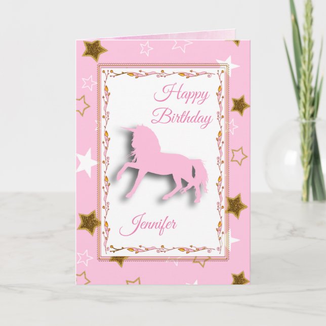 Happy Birthday Girl's Unicorn Personalized Card (Front)