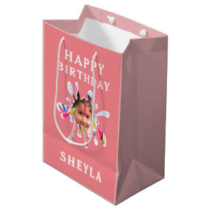 Happy Birthday Girly Color Splash Kid`s Photo Medium Gift Bag