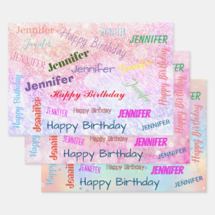 Happy Birthday Girly Custom Name Pink Wrapping Paper Sheets