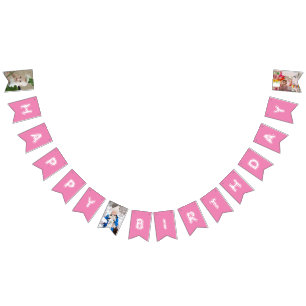 Happy Birthday Girly Daughter Photo White And Pink Bunting Flags