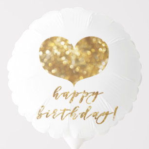 Happy Birthday! Glamorous Gold Sparkles Heart Balloon