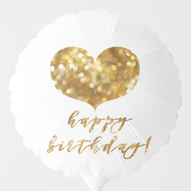 Happy Birthday! Glamorous Gold Sparkles Heart Balloon (Front)
