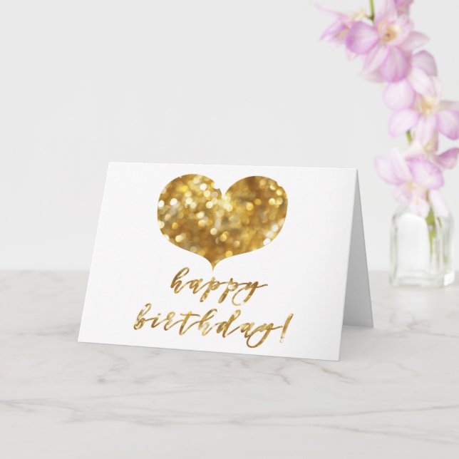 Happy Birthday! Glamorous Gold Sparkles Heart Card (Orchid)