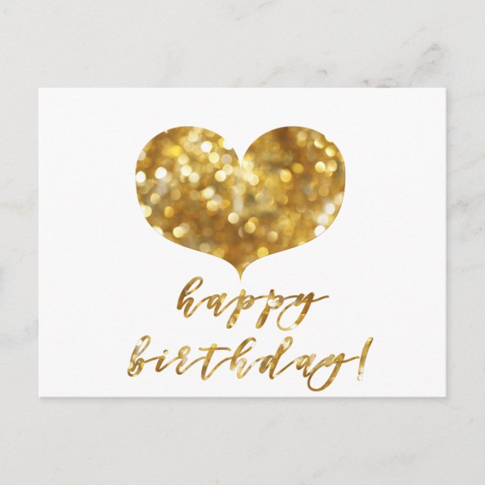 Happy Birthday Glamorous Gold Sparkles Heart Postcard