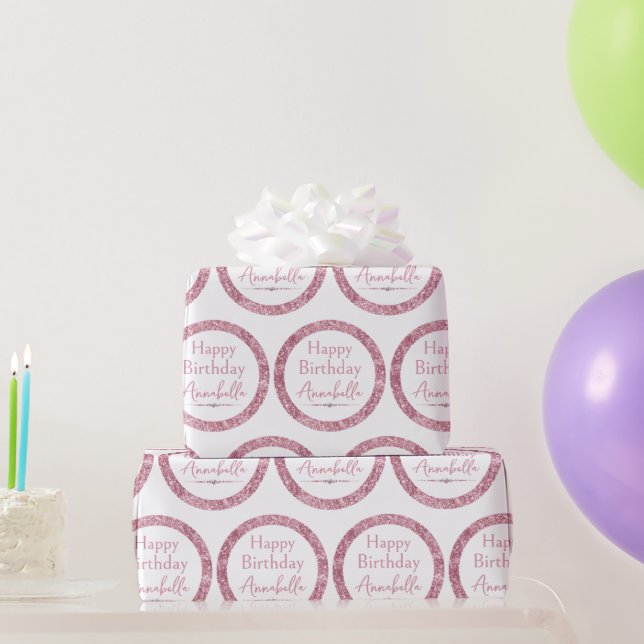 Happy Birthday Glamorous Pink Glitter and Diamonds Wrapping Paper (Party Gifts)
