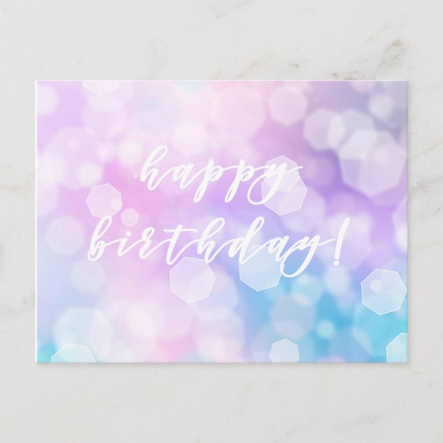 Happy Birthday! Glamorous Purple Bokeh Sparkles Postcard (Front)
