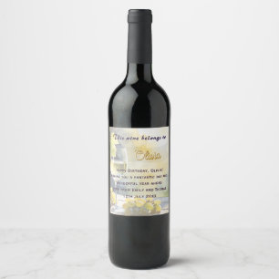 Happy Birthday Glass of White Wine & Grapes Rustic Label