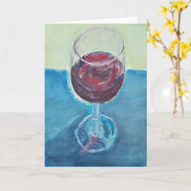 Happy Birthday Glass of Wine, Art Greeting Card (Yellow Flower)