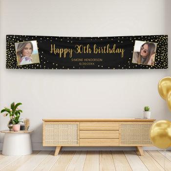 Happy Birthday Glitter 2 Photos Any Age Extra Long Banner by colorfulgalshop at Zazzle