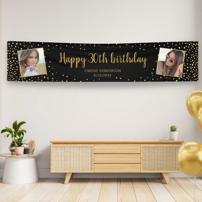 Happy Birthday Glitter 2 Photos Any Age Extra Long Banner (Creator Uploaded)