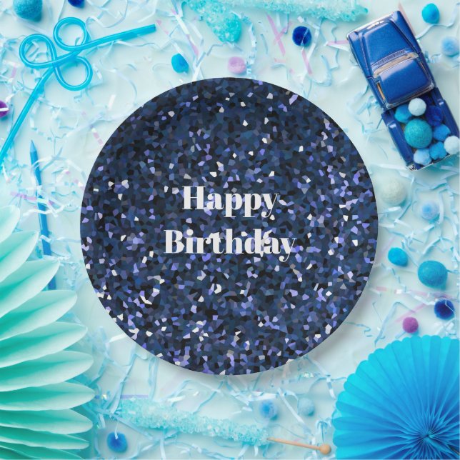Happy Birthday Glittery Blue Boys Girls Birthday Paper Plates (Party)