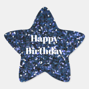 Happy Birthday Glittery Blue Boys Girls Party Cool Star Sticker