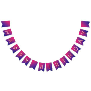 Happy Birthday Glowing Neon Lights on Gradient Bunting Flags