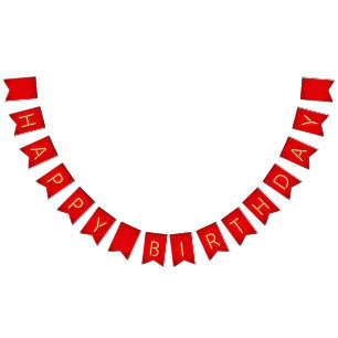 Happy Birthday Glowing Neon Lights Red Starburst Bunting Flags