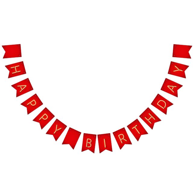 Happy Birthday Glowing Neon Lights Red Starburst  Bunting Flags (All)