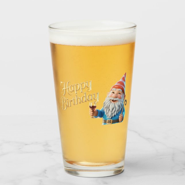 Happy Birthday Gnome Character Graphic Glass (Front Filled)
