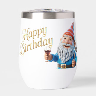 Happy Birthday Gnome Character Graphic Thermal Wine Tumbler