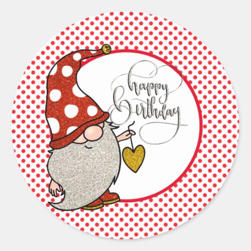Happy Birthday Gnome  Classic Round Sticker