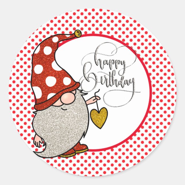 Happy Birthday Gnome  Classic Round Sticker (Front)