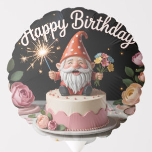 Happy Birthday Gnome Figurine on a Cake Balloon